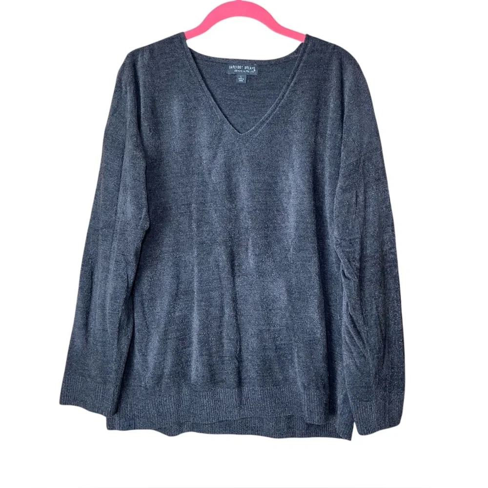 Barefoot Dreams CozyChic Ultra Lite Sweater Mens L Dark Moss Cozy V-Neck